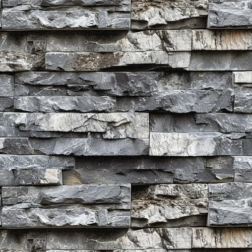 ICYEHAO Grey Brick Wallpaper,44 x 300cm Stone Brick Wallpaper Grey Stone Effect Self Adhesive Furniture Wrap for Living Room, Kitchen, Bedroom,Bathroom,Lounge
