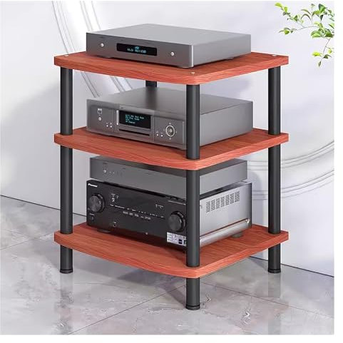 2/3/4-stufiges HiFi-Audio-Rack-Regal aus Metall und Holz, AV-Komponenten-Medienständer, Stereoschrank für Verstärker/Plattenspieler/Stereo-Receiver, Organizer für Audio-Video-Geräte (braun,