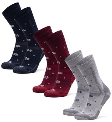 DANISH ENDURANCE Hiking Socks, Breathable Merino Wool Walking Socks, Anti-Blister Cushioning, Unisex, 3-Pack, Multicolour (1xCozy Navy, 1xCozy Red, 1xCozy Light Grey), 6-8