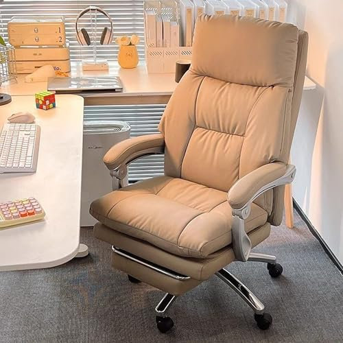 FUKEFUZ Bürostuhl, Gaming, Computer, Leder, Drehstuhl, Business-Gaming-Schreibtischstuhl, höhenverstellbar, ergonomisch, bequem, für Zuhause, PC, breiter Stuhl, natürliches Rindsleder, für Studium,