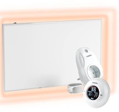 UMBRELLA® Infrarot Wandheizung mit Thermostat [FERNBEDIENUNG + WIFI STEUERUNG] – Infrarotheizung Wandmontage Heizkörper – Carbon Crystal Infrarot Paneel App steuerbar – (Modell TH20 Funk - 700W)