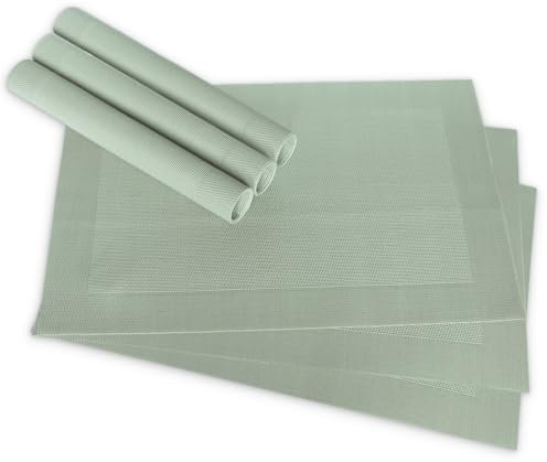 Moderne Tischsets in Pastell-grün im 6er Set - Abwaschbare Platzsets als rechteckige Tischuntersetzer - Gewebtes Platzdeckchen als Tischunterlage für Esstisch Wohnzimmer Tisch-Deko