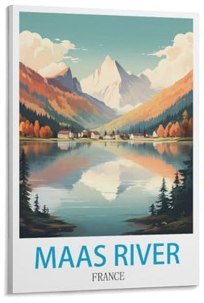 LNHZGNJNH Maas River France Vintage-Reiseposter, 40 x 60 cm, Leinwand, Wandkunst, Wandbild, Gemälde, Dekoration, Wohnzimmer, Schlafzimmer, Dekor