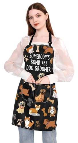 PLITI Lustige Fellpflegeschürze für Hunde, wasserdicht, mit Taschen, Schürze für Hundefriseure, M