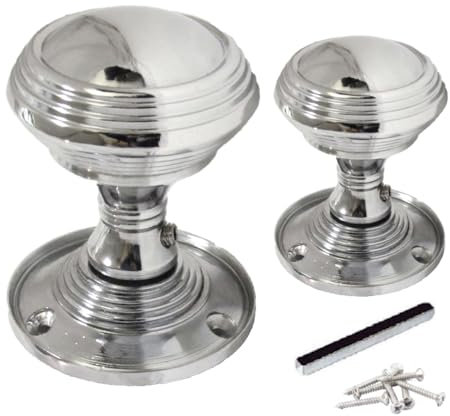Betley Butterfly Chrome Polished Door Knobs Queen Anne Reeded Internal Mortice Sprung Door Knob Set Pack Pair Round Victorian Door Knobs 64mm