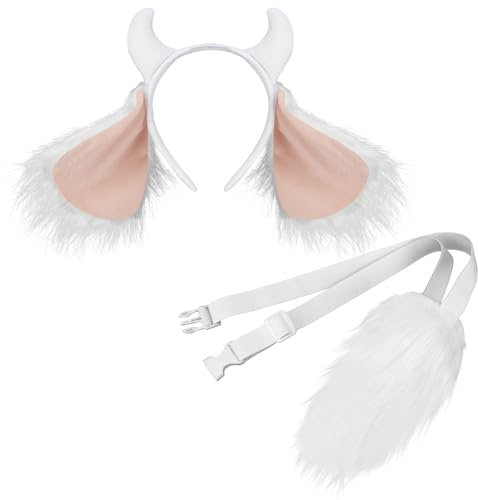 XEPST Tier Ziegenkostüm Set, Ziegenohren und Schwanz Set mit Ziegenhörnern Stirnband und Ziegenschwanz für Tierkostüm Cosplay Geburtstagsparty Karneval Halloween Kostüm Kostüm Partyzubehör