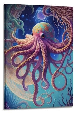 Tier-Poster, Traum-Oktopus-Poster, dekorative Malerei, Leinwand, Wandposter und Kunstbild, Druck, moderne Familienschlafzimmer-Dekoration, Poster, 60 x 90 cm