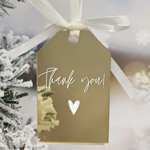 Uniqicon 20 Stück Goldfarbene Verspiegelte Etiketten Mit Loch, DIY Acrylrohlinge Ornament, Acryl-Tischkarten, Einzigartige Acryl-Etiketten Für DIY-Projekte Und Bastelarbeiten