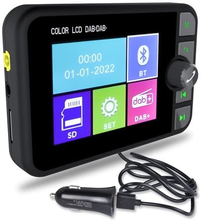 Hikity Digital DAB+ Adapter for Car Radio Android/Wince System, Radio DAB with FM Transmitter+ Bluetooth Handsfree 2.4” LCD Display with TF Play/Aux Out