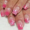 Glitter Ombre Hot Pink French False Nails Short Medium Square, SXVME Floral Press on Nails Short Acrylic Fake Nails Press ons Cute Flowers Full Cover Luxury Cute Stick on Nails for Women 24 Pcs