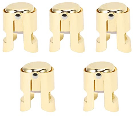 5Pcs Champagne Bottle Stopper, Stainless Steel Champagne Sealer Plug Reusable Wine Saver for Prosecco Wine Bottles Sparkling Bottles (Gold)