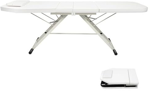 Ealtqund Camilla de masaje portátil, plegable, 3 zonas, altura regulable, banco de masaje de aluminio, para cosméticos, spa, salón, tatuaje, color blanco