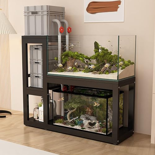NEONMAN Aquarienständer mit Rutschfesten Fußpolstern, Aquarium Stand Terrarium Schrank, Starke Tragfähigkeit Verschleißfest und Kratzfest, Geeignet für Aquarien(Black+Black,150x50x120cm)