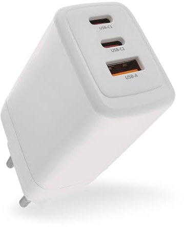 EMOS - USB-A/2xC Ladegerät PD 65W - dreifaches USB-Netzteil mit GaN Technologie - Euro-Adapter USB-C+A - 60W/65W-USB-Ladestecker PowerDelivery für Handy, Tablet, Notebook - 5-20 V, max. 3,25 A - Weiß