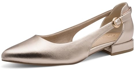 Marco Tozzi Damen Ballerinas weiches Feel Me Fußbett weiches Innenfutter Vegan Spitz, metallic (Platinum), 41 EU