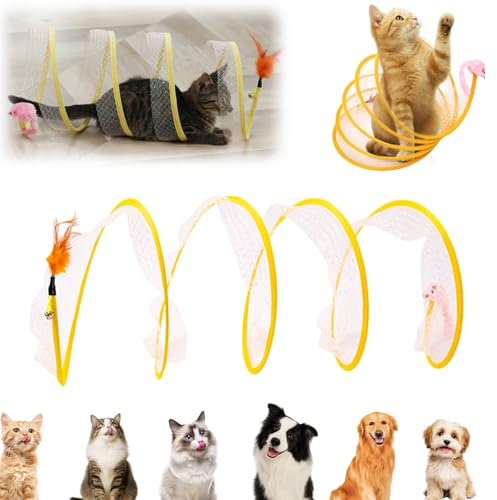 Interaktives Katzenspielzeug Faltbarer Katzentunnel Kaninchen Spiral Förmiges Tunnel Spieltunnel für Kleine Katzen Hund Hasen Cat Toys Spirale Mit Federspielzeug Hasentunnel Hundetunnel