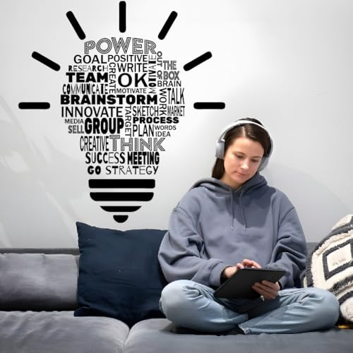 SUPERDANT Adhesivo de pared de trabajo en equipo con frase de luminaria, vinilo motivador, arte de pared para oficina, sala de reuniones, lámina decorativa negra autoadhesiva para decoración de