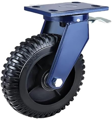 1 × 8-Zoll-Gummiräder for Transportwagen, Schwerlastlenkräder mit 500 kg Tragkraft, Gusseisenkern, geräuscharm, vibrationsarm, drehbar mit Bremse for Industrie, Transport und Landwirtschaft(8in brake)
