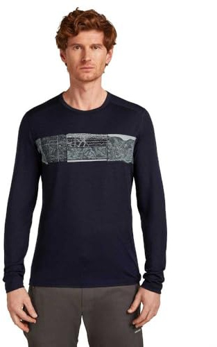 Icebreaker Men Merino 200 Oasis LS Crewe Elevation Line Midnight Navy - L