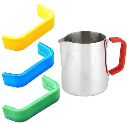 Rayakt 4 Pcs Multicoloured Silicone Sleeves for Milk Frothing Jug,8cm x 2cm Heat Resistant Handle Covers for Barista Steaming Pitcher, Non-Slip Grips, Prevent Cross Contamination for Coffee Shop, Home