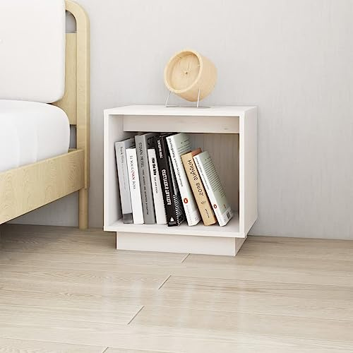 SooIarix Nachttisch Weiß 40x30x40 cm, Massivholz Kiefer, Kleiner Schrank für Schlafzimmer, Beistelltisch mit Stauraum, eleganter Bettkasten