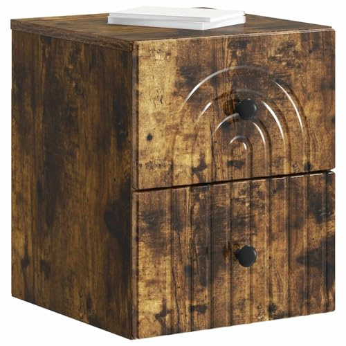 vidaXL Wandmontierter Nachttisch Geräucherte Eiche 33 x 34,5 x 40 cm, Vintage Wohnzimmer, praktische Wand-Einheit, platzsparende Schlafzimmeraufbewahrung, kompakter Nachtschrank, Schrank für kleine Rä