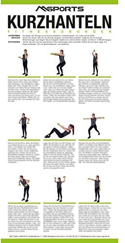 MSPORTS Übungsposter für das Hanteltraining ca. 44 x 21 cm | 9 Übungen