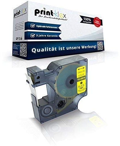 Print-Klex Schriftband kompatibel für Dymo D1 45018 MobileLabeler Labelpoint 100 150 200 250 300 350 Labelwriter 400Duo S0720580 12 mm 7 m Black - Yellow Beschriftungsband - Easy Light Serie