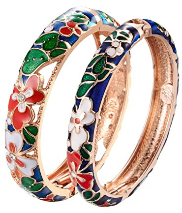 UJOY Armband Peking Opera Panda Pfingstrose Schmuckset 2 Stück offen - blau