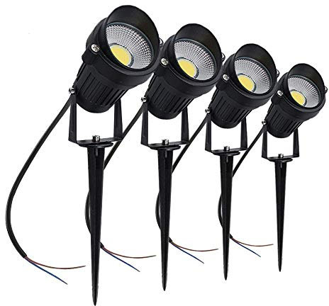 aulyun Pack de 4 Foco Jardin LED con Pincho COB 5W 220V Blanco frío Luz LED para Exteriores