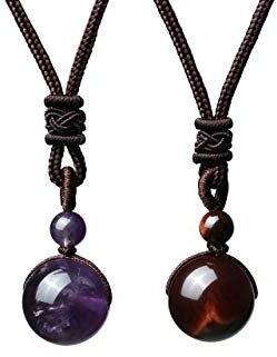 Jovivi - Glücksbringer Halskette Obsidian Tigerauge Amethyst mit Stein und verstellbarer Nylonschnur - Geschenkidee, Edelstein, Amethyst, Perle