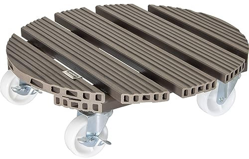 WAGNER Pflanzenroller WPC Ø 38,5 x 11 cm I Blumenroller für Außenbereich + Innenbereich I Kübelroller aus FSC® Wood Plastic Composite, Taupe I 2 Feststeller I Tragkraft 150 kg - 20055601