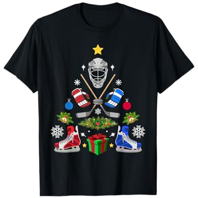 Ice Hockey Christmas Tree Ornaments Funny Xmas Gift Boys T-Shirt