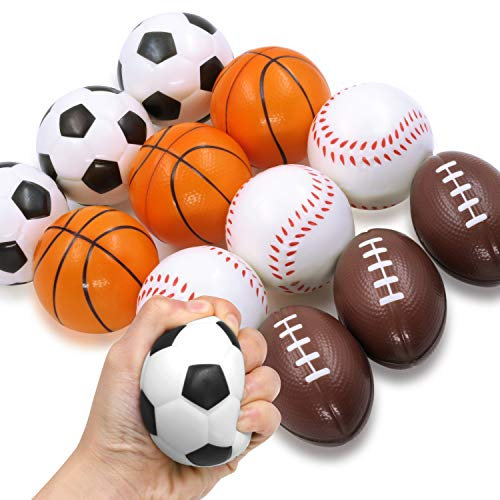 Anti-Stressbälle - 12 Stück, 4 Verschiedene Typen, Spielzeug für Kinder und Erwachsene zur Entspannung und Stressabbau, perfekt als Mitgebsel, Gastgeschenke, für Kindergeburtstage und Weihnachten