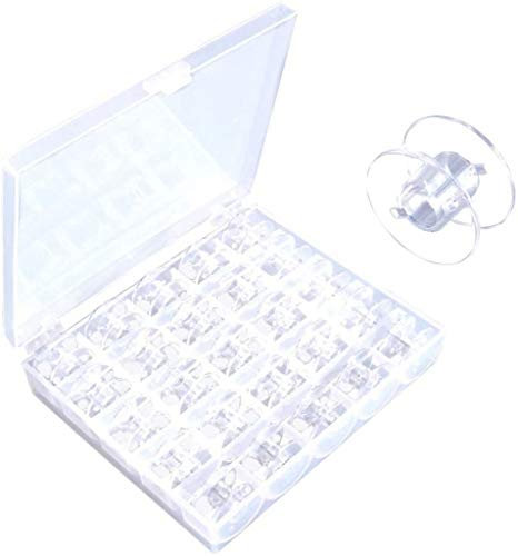 CHSYOO 25 x Bobine di Bobine in plastica Trasparente per Macchina da Cucire con Scatola di immagazzinaggio per Brother Janome Singer Elna Babylock Kenmore