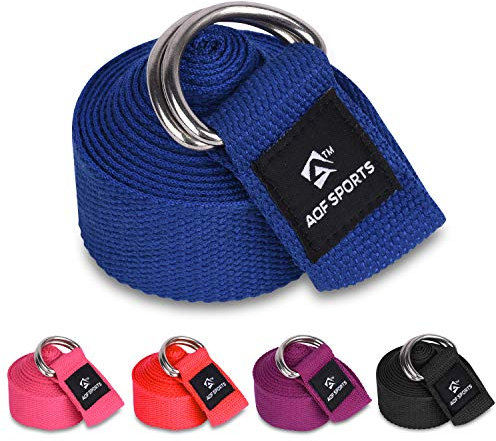 AQF Yoga Strap 1.8M, 2.4M, 3M Soft Cotton Leg Stretcher with D-Ring Buckle Adjustable Fitness Belt for Leg Stretching & Body Stretch Band (Blue, 3M)