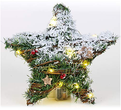URBNLIVING LED Light Up Christmas Star Decorations, Traditional Wall Ornament with Xmas Design, Battery Operated | Available in 30-40cm (40cm)