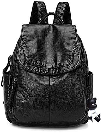 BUKESIYI Damen Tasche Rucksack Handtasche Frauen backpack Klein Anti Diebstahl Schulrucksack Laptop Weekender PU Leder DE78179 Schwarz