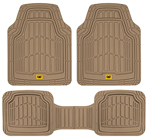 Cat® ToughRide™ strapazierfähige Gummi-Fußmatten für alle Jahreszeiten, für Auto, LKW, Van, SUV, Beige, Premium-Zierleiste, passend für Auto-Fußmatte, Allwetter-Fußmatten, vollständiger Schmutzschutz