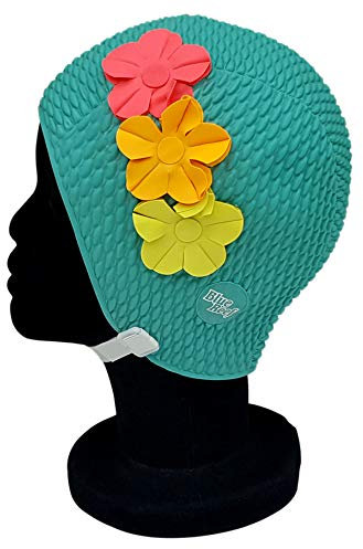 Blue Reef Paris Bubble, cuffia da nuoto da donna classica retrò a 3 fiori con petali tropicali 3D a 3 colori, elegante, vintage, taglia unica, per adulti, con cinturino regolabile (verde)