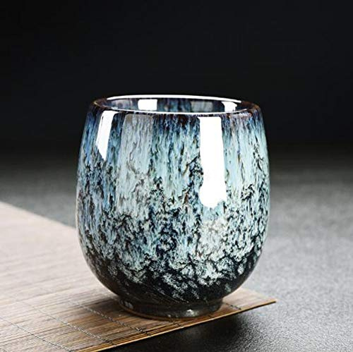 JianZhan Tenmoku bunte Teetasse mit breiter Öffnung, handgefertigt, Keramik, Kung-Fu-Teetasse – Nr. 22, 1 Stück