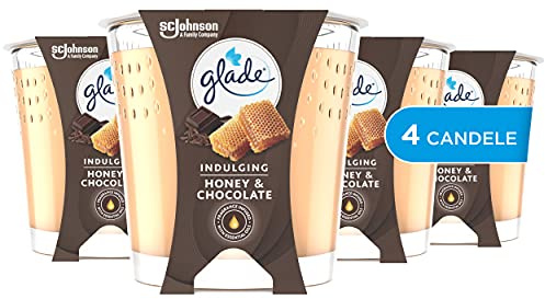 Glade Duftkerze, 4er-Set mit ätherischen Ölen, Düfte Honey & Chocolate, 4 x 129 g