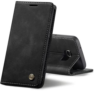 Chocoyi Kompatibel mit Samsung Galaxy S7 Edge Hülle Leder,Magnetverschluss Premium PU Leder Flip Case,Standfunktion.-schwarz
