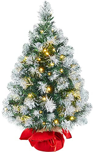 Yaheetech 2ft Prelit Frosted Tabletop Mini Artificial Christmas Tree Snow Flocked Xmas Holiday Decorations for Home/Office 1Pack