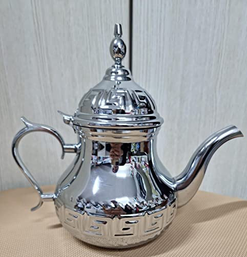 Théière arabe en acier inoxydable - Théière avec filtre intégré et poignée authentique traditionnelle modèle gravé au design classique arabe 1,6 ml