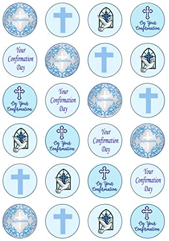 Blue Confirmation Edible Cupcake Toppers