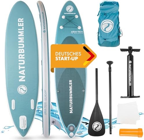 NATURBUMMLER® SUP Board Komplettset [330×81×15 cm] – Stand Up Paddle Board für Anfänger & Fortgeschrittene (150 kg) – inkl. Paddel, Luftpumpe & Rucksack – Paddleboard Outdoor