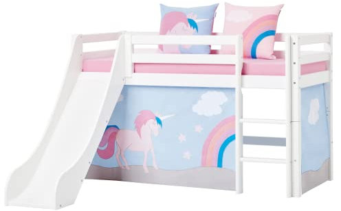 Hoppekids ECO Dream Hochbett mit Rutsche | 70x160 | Einhorn-Thema | Das Nordische Umweltzeichen | FSC®-zertifiziertes massives Kiefernholz aus der EU | Entworfen in Dänemark