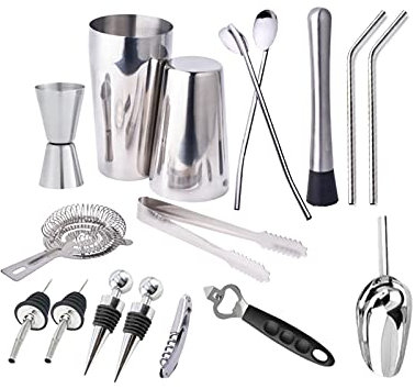 Set di shaker per cocktail Shaker per cocktail da 17 pezzi Shaker di fascia alta per bar in acciaio inossidabile Kit barman professionale per casa, bar, party Set per la preparazione di cocktail (Co