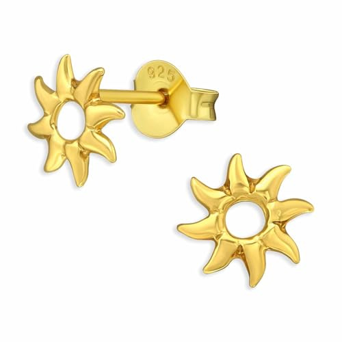 Monkimau Sonnen Ohrstecker Ohrringe aus 925 Silber Schmuck Silberohrringe Medizinisch für Kinder Mädchen Damen Frauen Gold plattiert